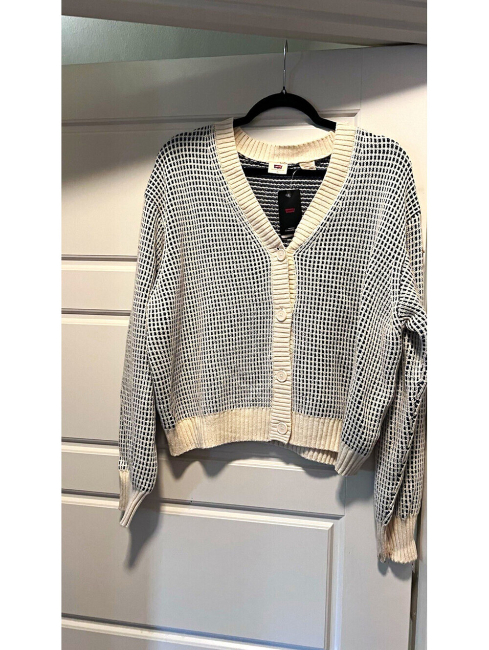Levi's Women’s Blue/White Striped Open-Knit V-Neck Button Cardigan XL